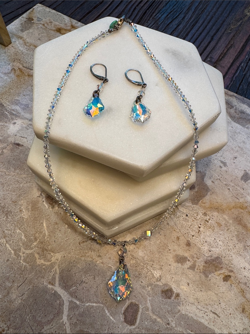 Emily Ray Crystal Drop Necklace & Earrings Set - Iridescent